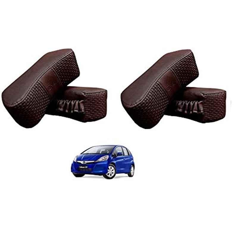 Kozdiko 4 Pcs CV Designer Cola Leatherite Neck Rest Car Cushion Pillow Set for Honda Old Jazz 2009-2014