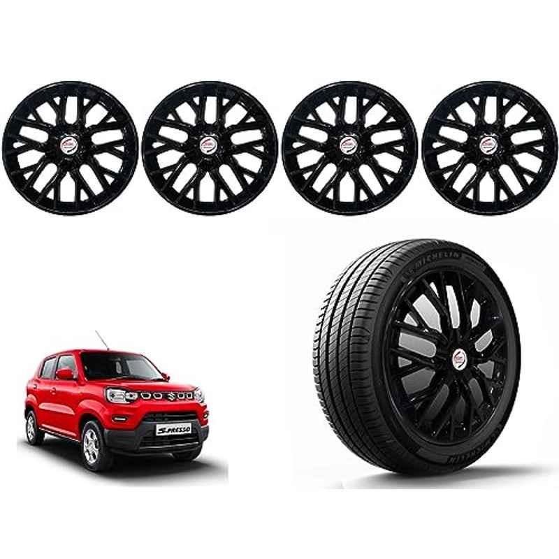 Auto Pearl 4 Pcs 14 inch Polypropylene Black Press Type Car Wheel Cover Set with Retention Ring for Maruti Suzuki S Presso, 14WC_Phoenix_Black_S_Presso