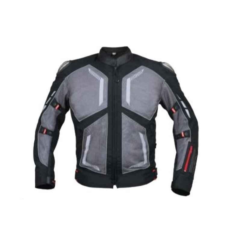 Biking Brotherhood Grey Stylish Leather Collar with Soft Neoprene Inner Spiti Jacket, Size: 2XL