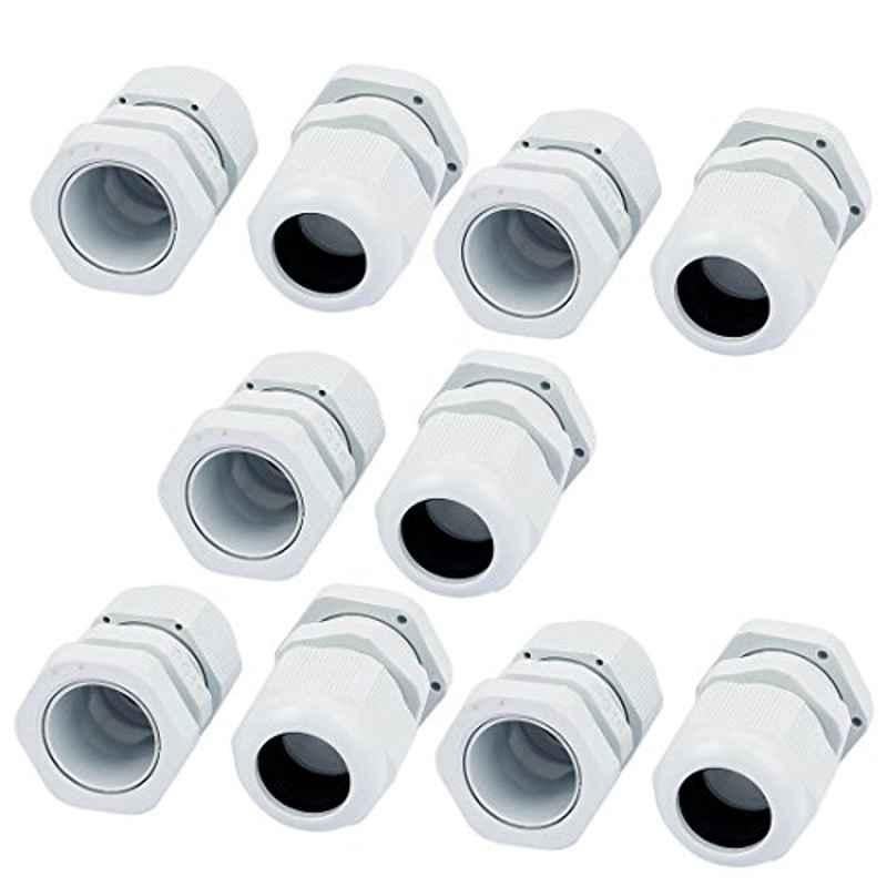 Aexit PG-16 10x22mm Plastic White Waterproof Connectors Cable Glands (Pack of 10)