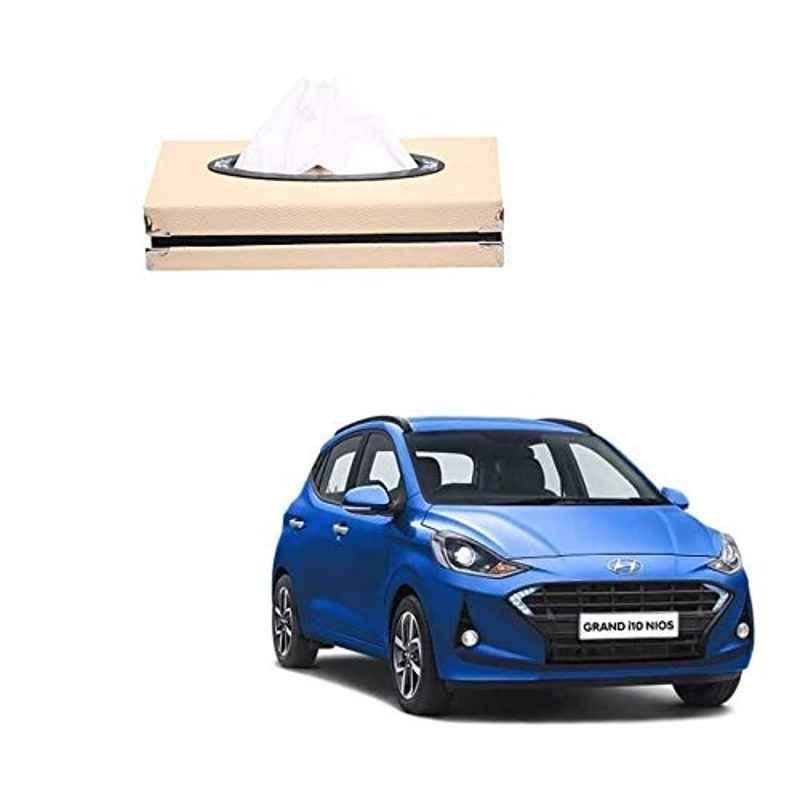 Kozdiko Leatherette Beige Tissue Paper Dispenser Box with 200 Sheets (100 Pulls) for Hyundai Grand i10 Nios