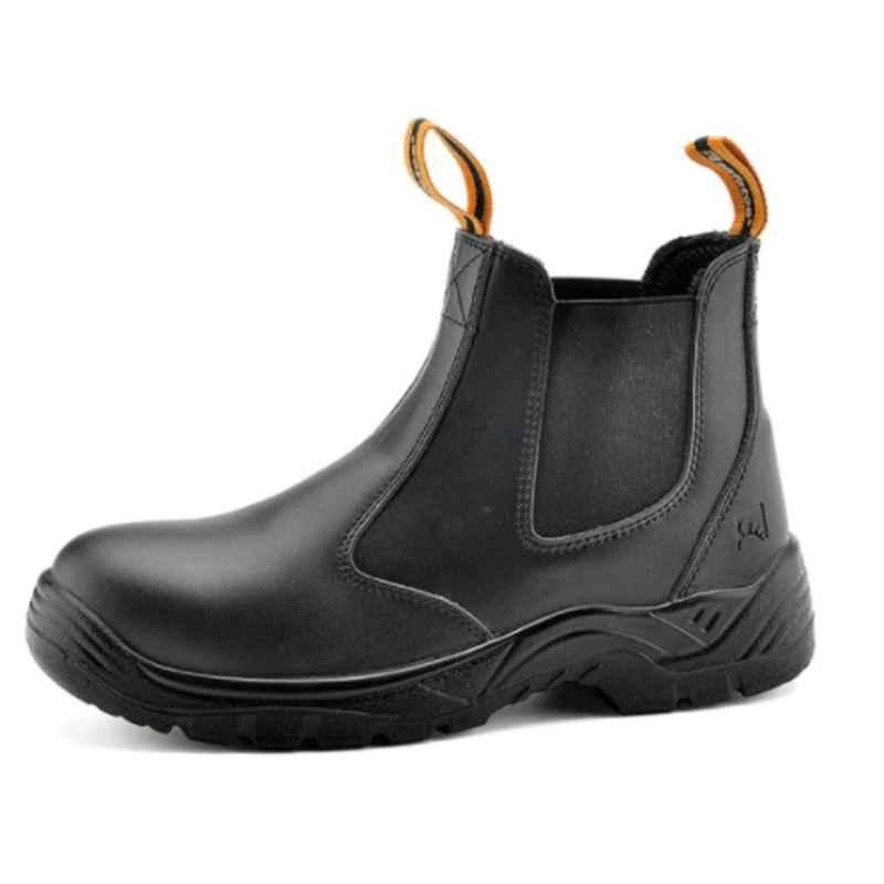 Safetoe Best Slipon S502013004 High Ankle Laceless Steel Toe Black Leather Safety Shoes, Size: 41