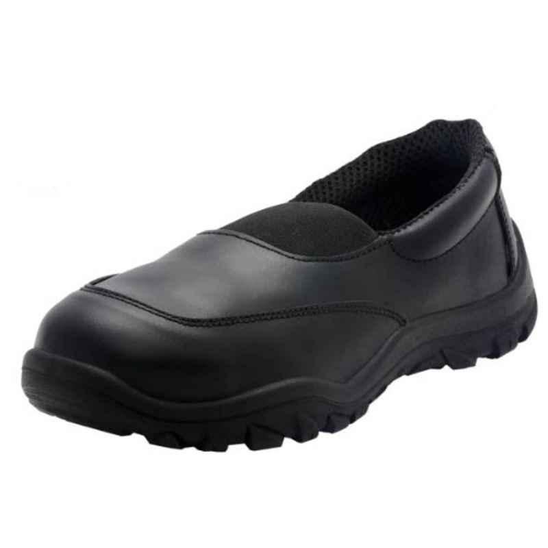 Acme Wendy Leather Steel Toe Black Slip On Safety Shoes, Size: 5
