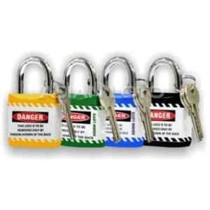 Asian Loto 4 Pcs Metal & Plastic Yellow, Green, Blue & Black Regular Shackle Jacket Padlock Set with 3 Keys, ALC-LPR