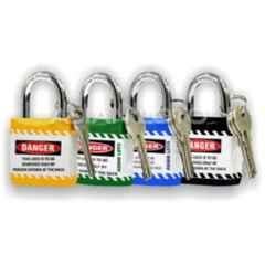 Asian Loto 4 Pcs Metal & Plastic Yellow, Green, Blue & Black Regular Shackle Jacket Padlock Set with 3 Keys, ALC-LPR