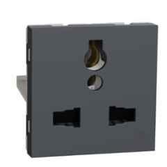Schneider Electric Unica Pure 13A 3 Pin 2 Module Polycarbonate Grey International Socket Outlet with Shutter, UNS13INTSK2M_GY