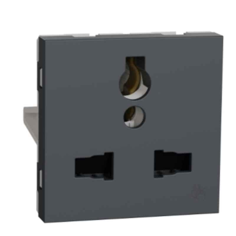 Schneider Electric Unica Pure 13A 3 Pin 2 Module Polycarbonate Grey International Socket Outlet with Shutter, UNS13INTSK2M_GY
