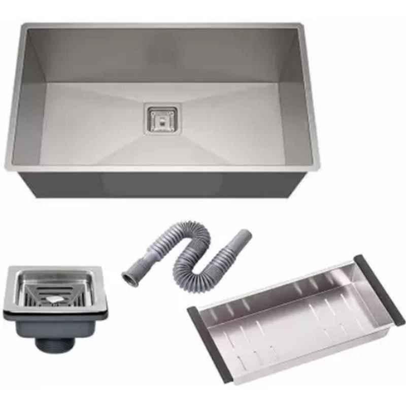 Prestige Stainless Steel 304 Kitchen Sink, Single Bowl, 24x18x10 inch, Silver Finish, Deep Kitchen Wash Basin for Modular Kitchen