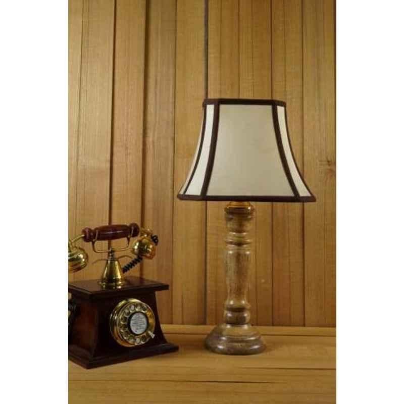 Tucasa Mango Wood Royal Brown Table Lamp with 10 inch Polycotton Stripe Square Shade, WL-248