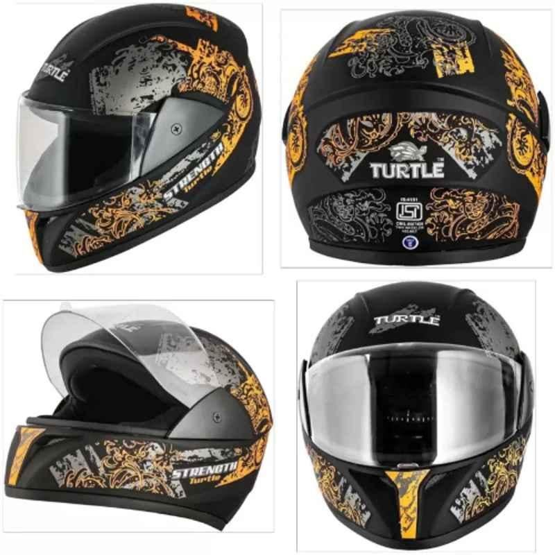 Turtle Medium Black Strength Graphic Motorbike Helmet, THC-1023