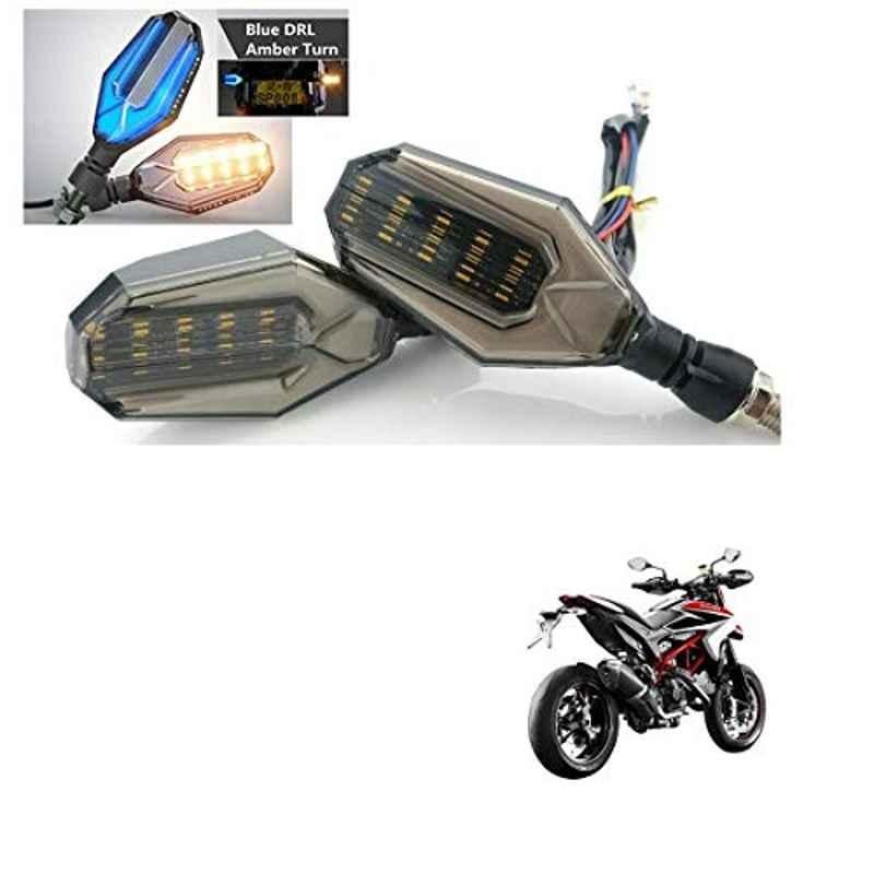 Kozdiko 4 Pcs Plastic Front & Rear U Shape Dual Color DRL LED BIke Indicator Set for Ducati Hypermotard