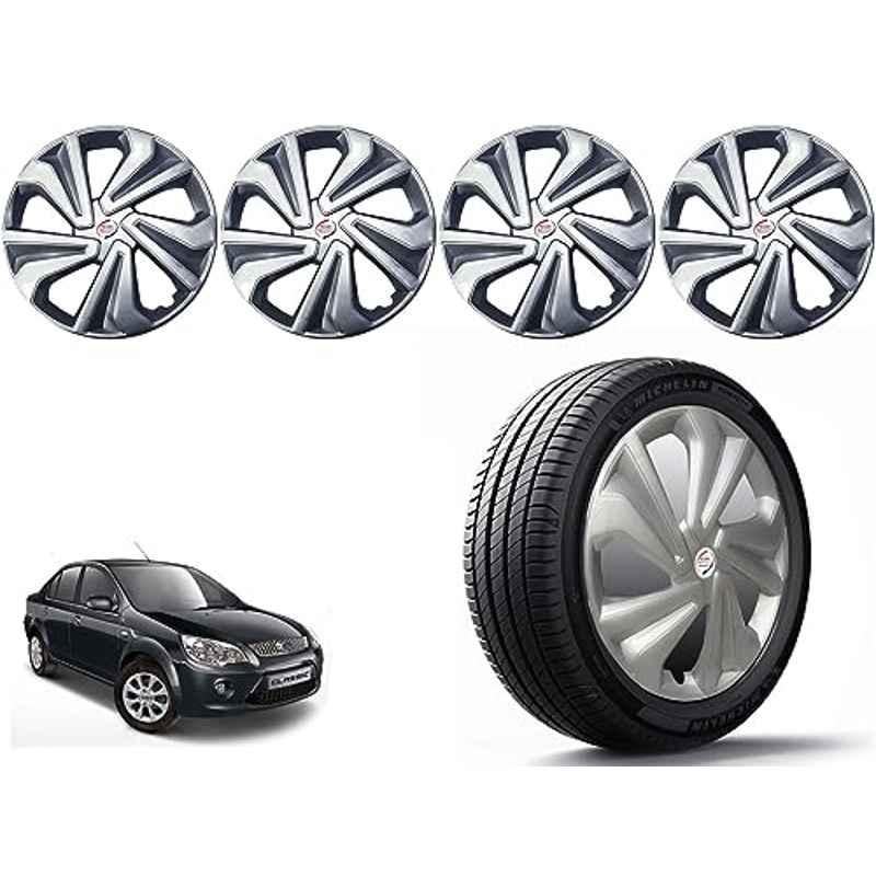 Auto Pearl 4 Pcs 14 inch Polypropylene Silver Press Type Car Wheel Cover Set with Retention Ring for Ford Fiesta Classic 2011-2012, 14WC_Tiago_Silver_FiestaClassic11_12