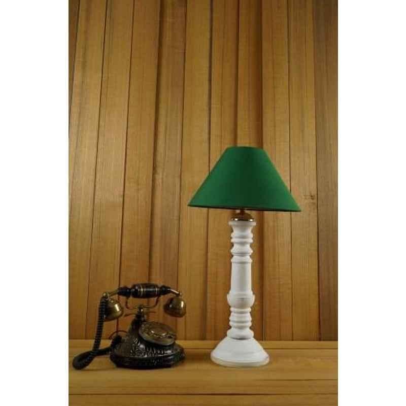 Tucasa Mango Wood White Table Lamp with 10 inch Polycotton Green Pyramid Shade, WL-107
