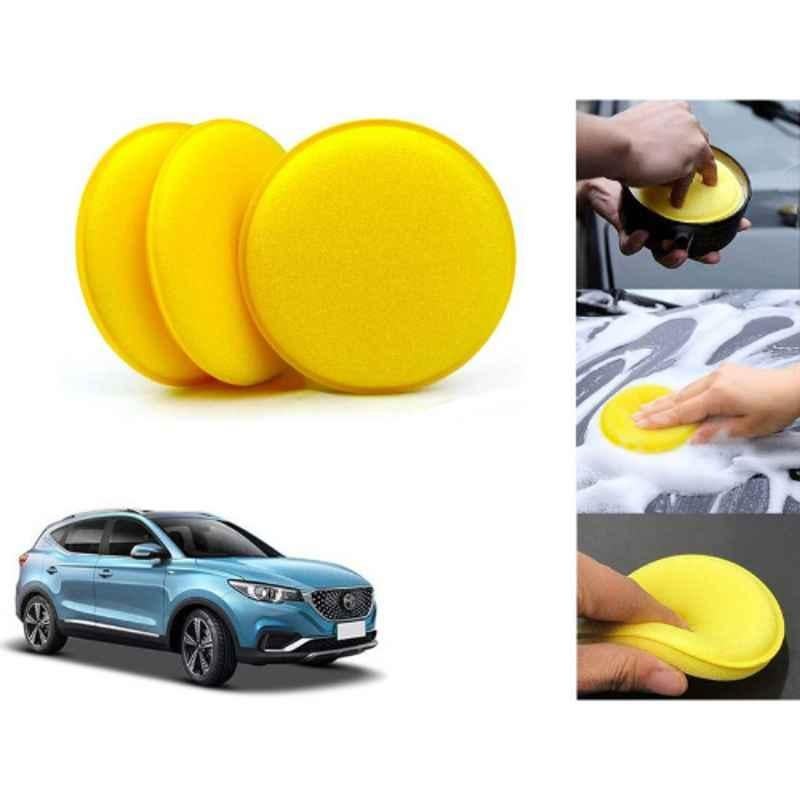 Auto Pearl Polyurethane Beige Washing & Waxing Polish Foam Sponge for EZ EV (Pack of 3)