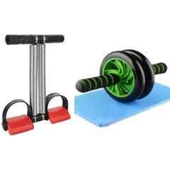 Shopeleven 150kg Stainless Steel & Plastic Double Spring Tummy Trimmer with AB Wheel