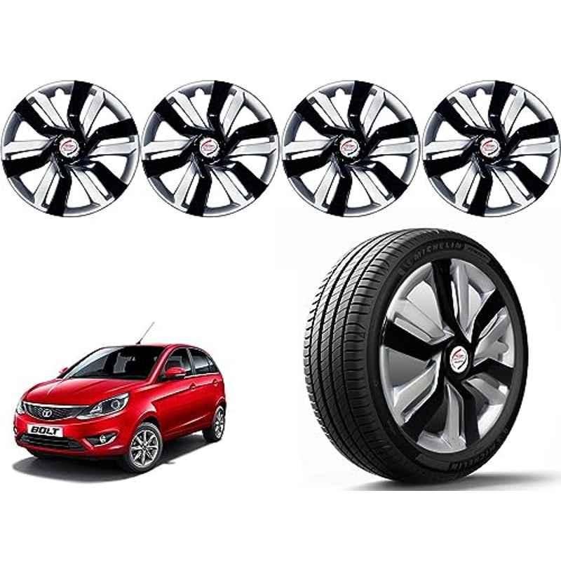 Auto Pearl 4 Pcs 14 inch Polypropylene Black & Silver Press Type Car Wheel Cover Set with Retention Ring for Tata Bolt Except XB, XE & XM, 14WC_Idtec_Rev_BoltExceptXBXEXM