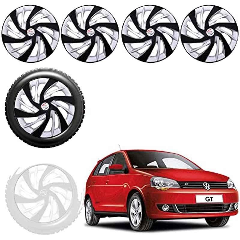 Auto Pearl 4 Pcs 15 inch Black & Silver ABS Press Type Hubcap Wheel Cover Set with Retention Ring for Volkswagen Polo Vivo GT