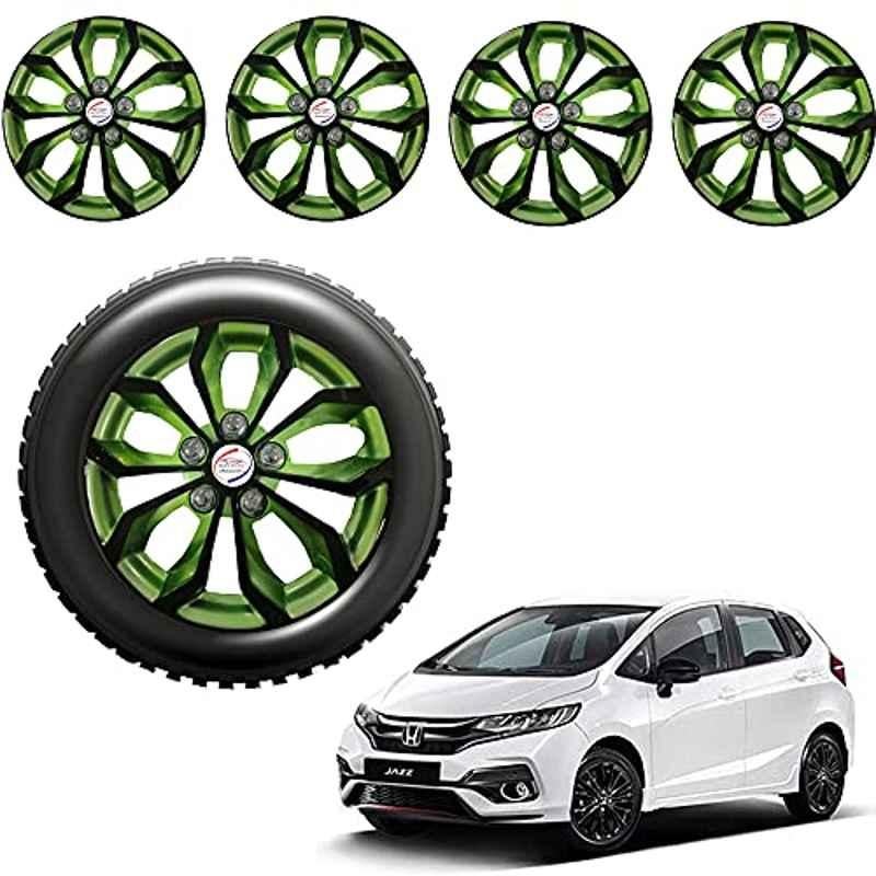 Auto Pearl 4 Pcs 14 inch ABS Black & Green Car Wheel Cover Set for Honda Jazz