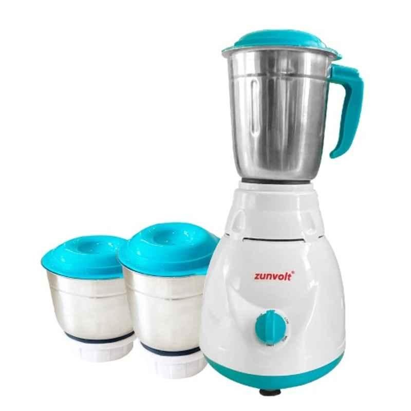 Zunvolt 500W White & Turquoise Mixer Grinder with 3 Jars