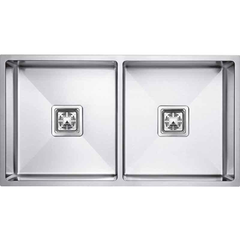 Arquin Diamond 37x18x10 inch Stainless Steel 304 Silver Matt Finish Square Double Bowl Kitchen Sink
