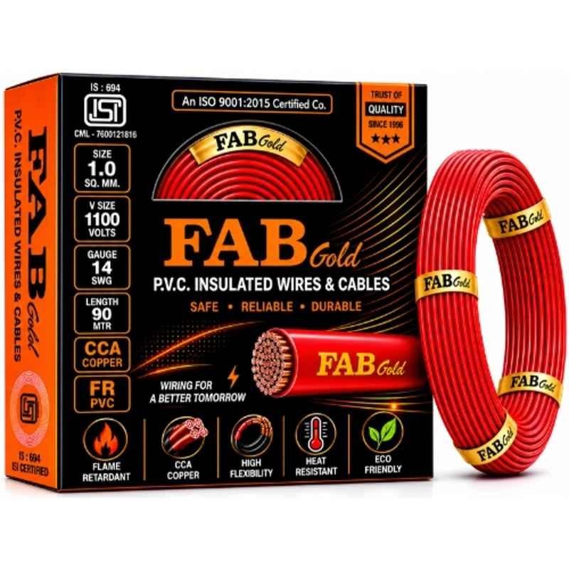 Fabgold 1 Sqmm Red FR PVC Multi Strand Electrical Wire, FABGOLD7, Length: 90m
