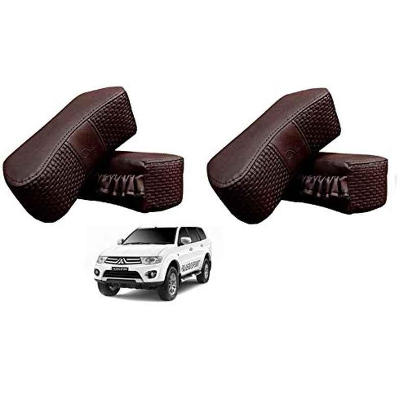 Kozdiko 4 Pcs CV Designer Cola Leatherite Neck Rest Car Cushion Pillow Set for Mitsubishi Pajero Sport