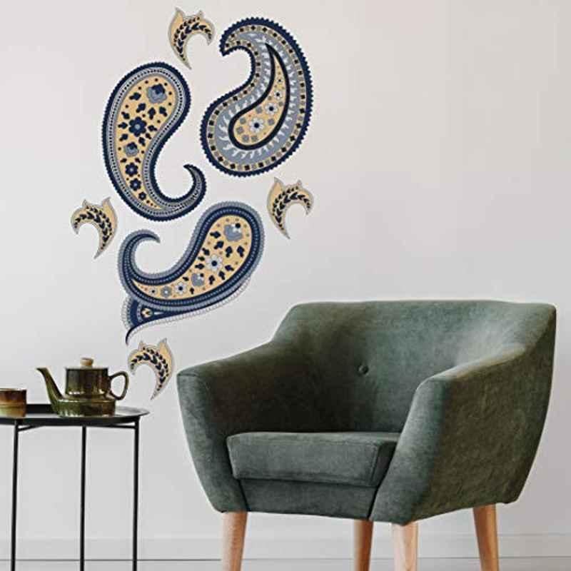 Asian Paints W107WZ62L45 Wall Ons 0.8x2.3ft Vinyl Blue & Beige Paisleys UV Printed Self Adhesive Wall Sticker, HPCA21372