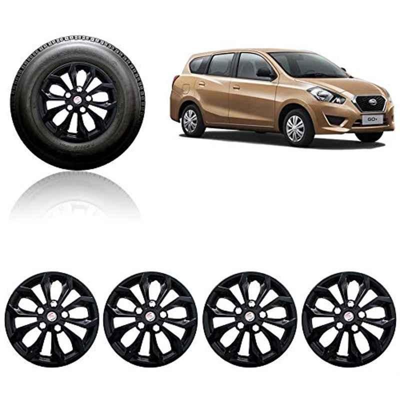 Auto Pearl 4 Pcs 13 inch ABS Black Press Fitting Wheel Cover Set Caps for Datsun Go