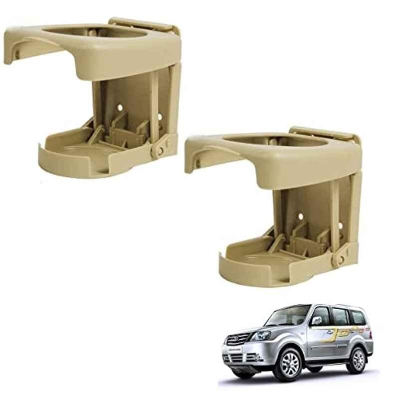 Kozdiko Plastic Beige Foldable Car Drink Holder for Tata Sumo Grand (Pack of 2)