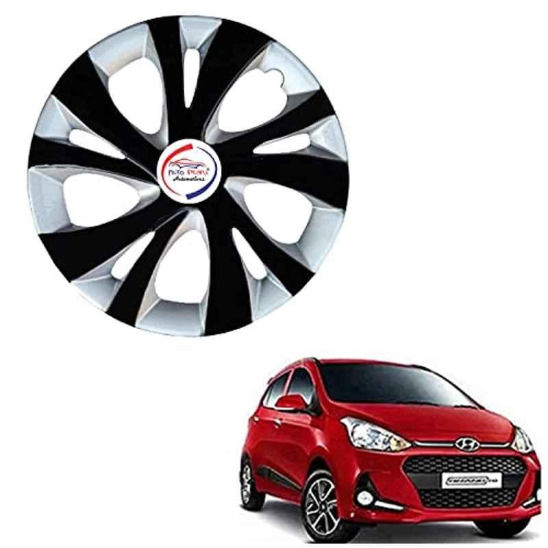 Auto Pearl 4 Pcs 14 inch ABS Black & Silver WCS112 Hubcap Wheel Cover Set with Retention Ring for Hyundai I10 Grand 2017