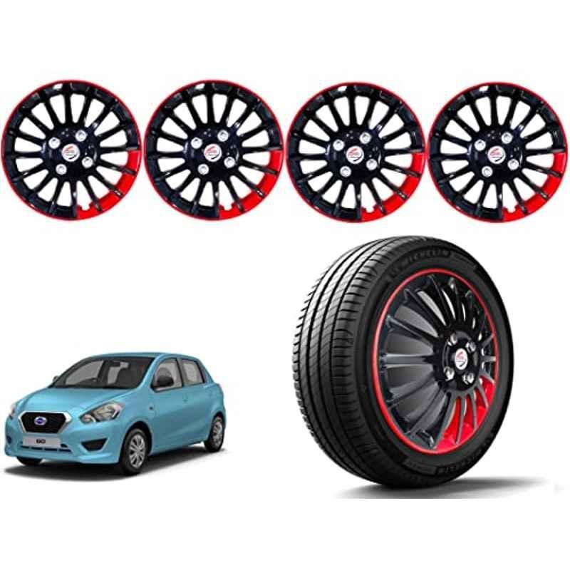 Auto Pearl 4 Pcs 13 inch Polypropylene Black & Red Press Type Car Wheel Cover Set with Retention Ring for Nissan Datsun Go