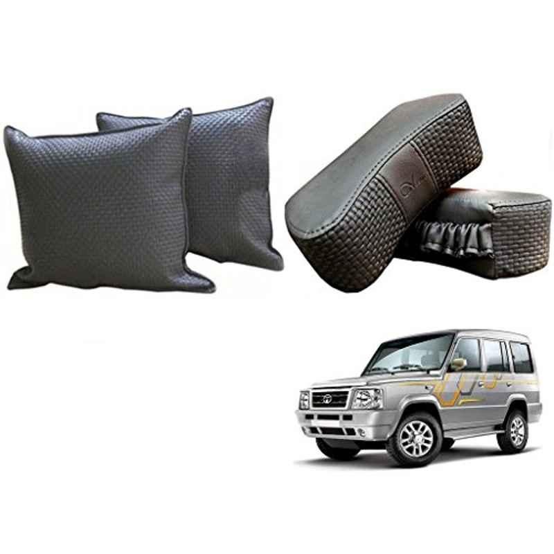 Kozdiko One Pair Grey Neck Rest & One Pair Cushion Combo for Tata Sumo