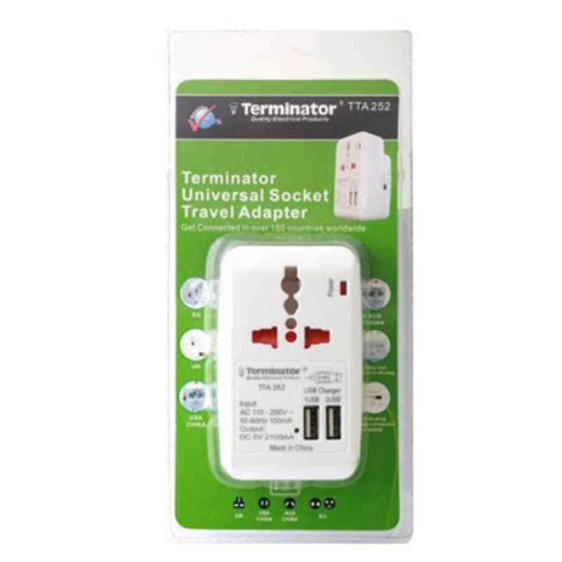 Terminator 13A White Travel Adapter with 4 USB Sockets, TTA-394USB4W