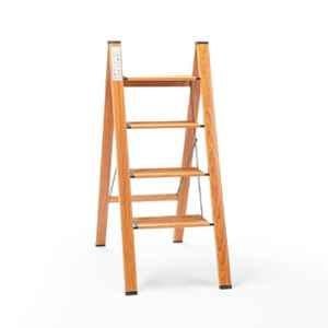 Corvids 150kg 4 Step Aluminum Teak Foldable Ladder with Wide Anti-Slip Pedal, CASL-04T