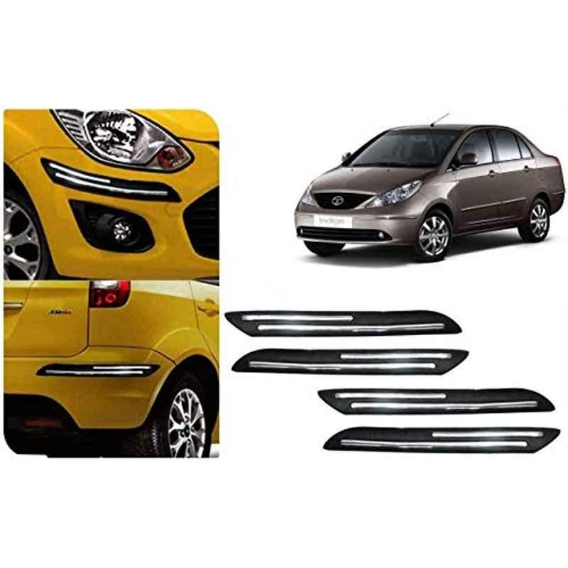 Auto Pearl 4 Pcs PVC & Rubber Black Double Chrome Linning Bumper Corner Moulding Set for Tata Indigo