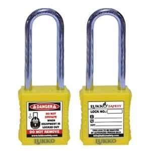 Lukko Safety 76mm Metal Yellow Long Shackle Safety Lockout Padlockwith 2 Keys, LS-LC46