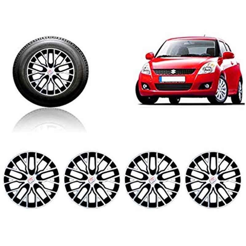 Auto Pearl 4 Pcs 14 inch ABS Silver &a; Black Press Type Fitting Car Wheel Cover Set for Maruti Swift T 2-picture-29
