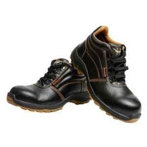 Hillson Workout Synthetic Leather High Ankle Metal Toe Black Work Safety Shoes, Size: 10