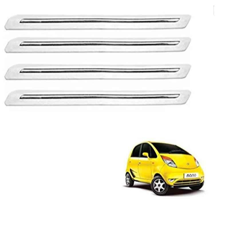Kozdiko 4 Pcs PVC White Car Bumper Protector Set with Chrome Strip for Tata Nano