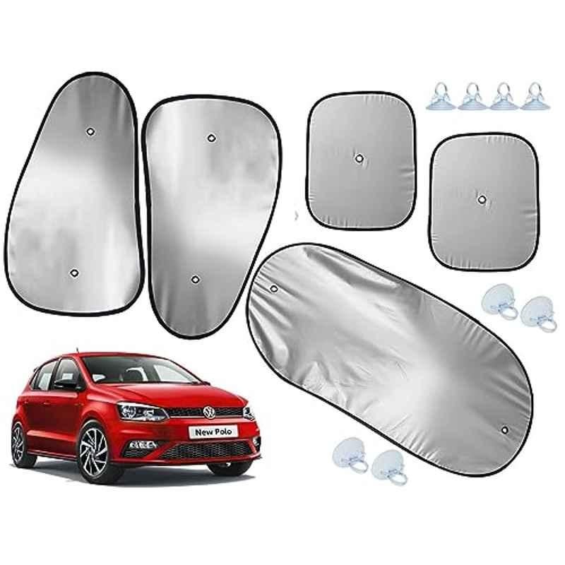 Auto Pearl 5 Pcs Polyester Black & Silver Window & Rear Sun Shade Set for Volkswagen Polo 2010