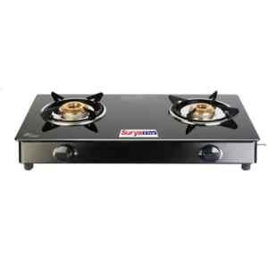 Suryaviva Nano Plus 2 Burner Black Manual Ignition Glass Gas Stove, SV051