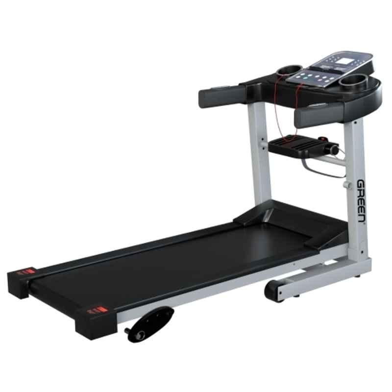 Green GT-400 M 3.5 inch LCD Screen Foldable Aluminium Treadmill with Massager, 4HP Peak Motor, 12 Preset Programs, Heart Rate Sensor, Tablet Holder & Moving Wheels for Home Use