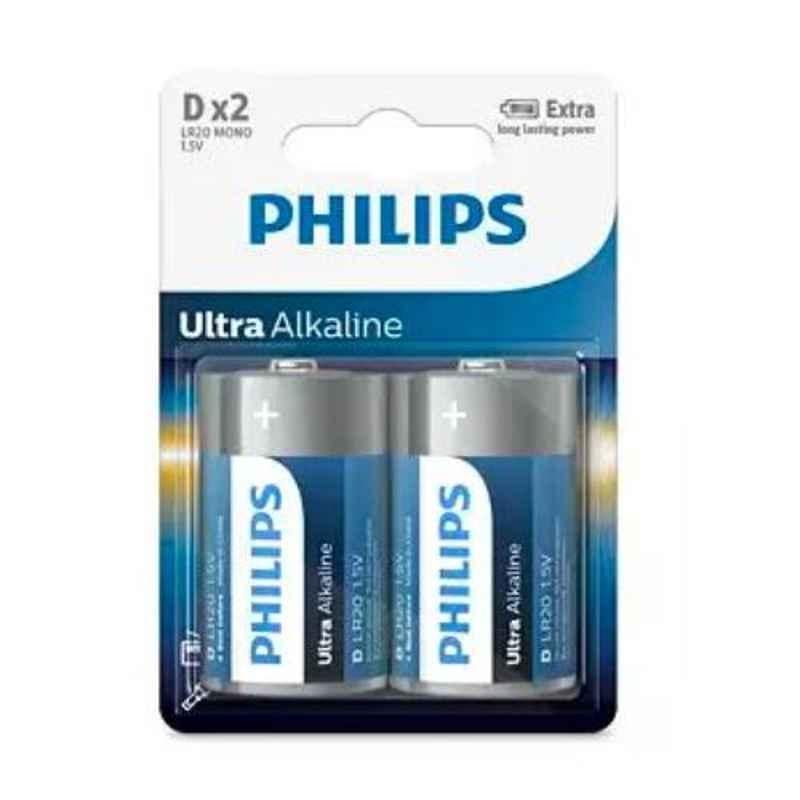 Philips LR20E2B/97 1.5V Ultra Alkaline D Cell Battery, (Pack of 4)