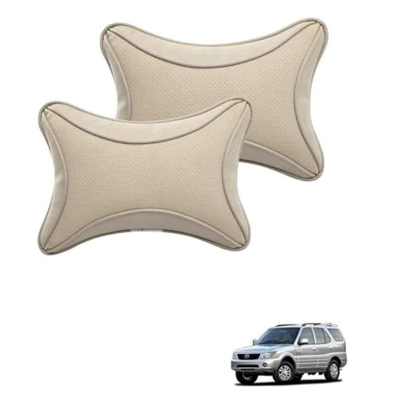 Kozdiko 2 Pcs Memory Foam & Polyester Beige Dots Car Neck Rest Pillow Set for Tata Safari Old, XNVJVHGJFH229