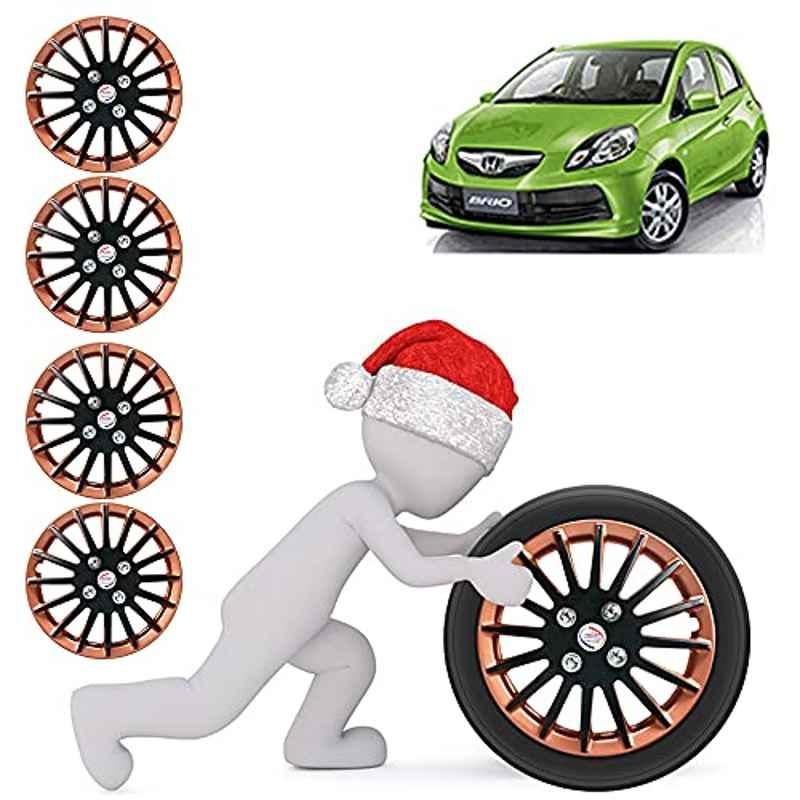 Auto Pearl 4 Pcs 14 inch ABS Copper & Black Press Fitting Wheel Cover Set for Honda Brio