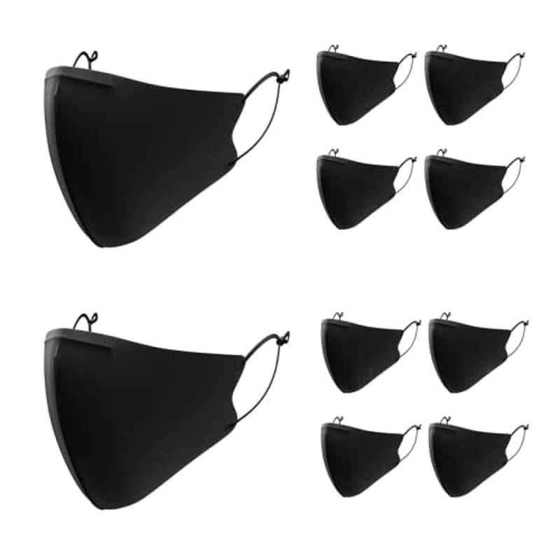 Arcatron 10 Pcs 4 Layer Polyester Black Washable & Reusable Face Mask Set, MK-ULTP-L-B10, Size: Large