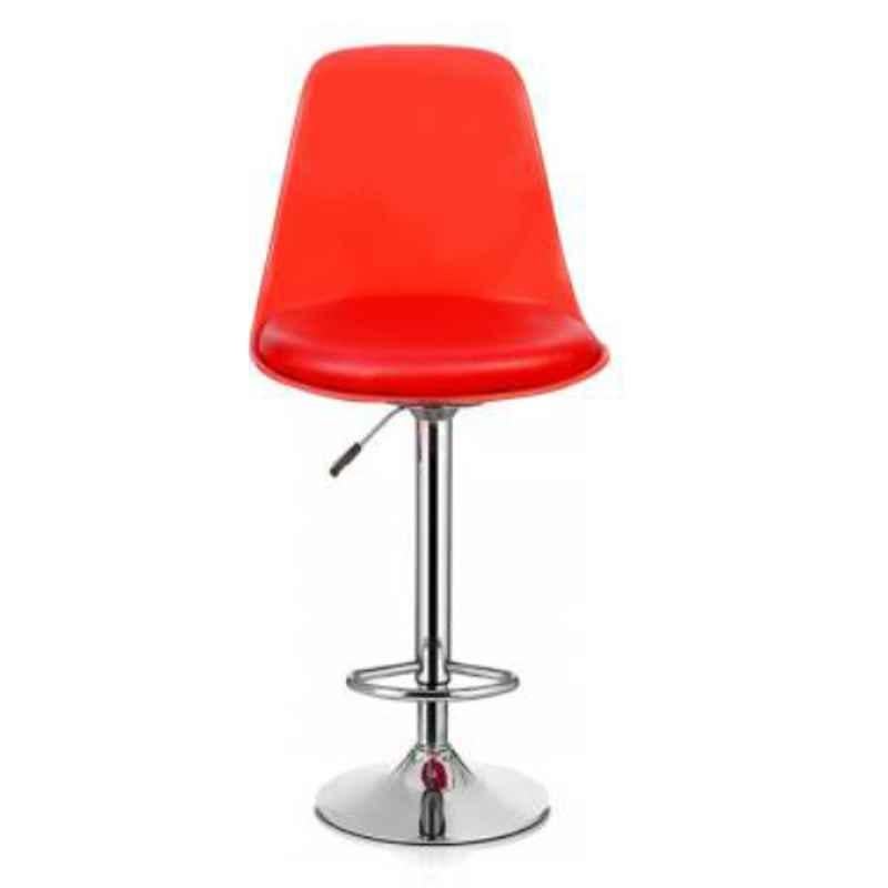 Rajpura Red Chrome Base Metal Bar Stool with Footrest