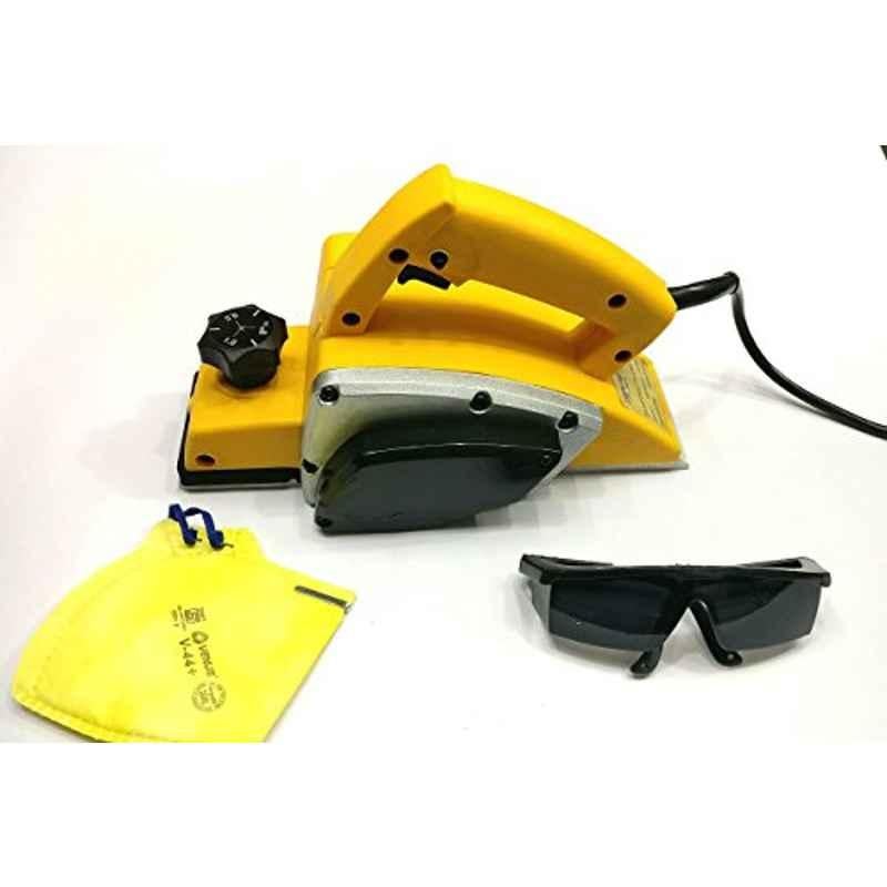 Krost Plastic Powerful Electric Wood Hand Planer With Free Goggles And Safety Mask To Ensure Your Safety (Yellow)