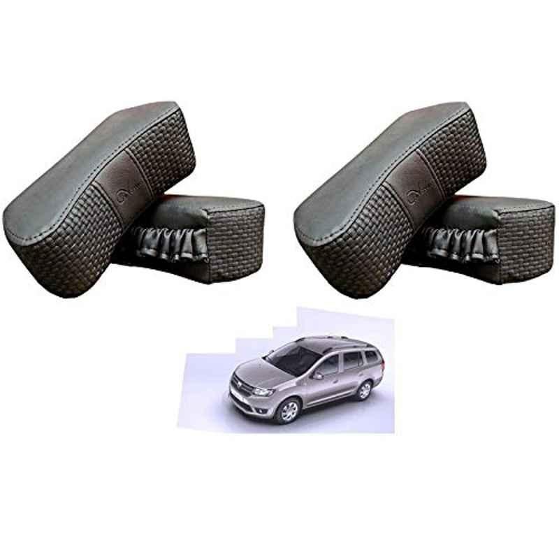 Kozdiko 4 Pcs CV Designer Grey Leatherite Neck Rest Car Cushion Pillow Set for Mahindra Logan