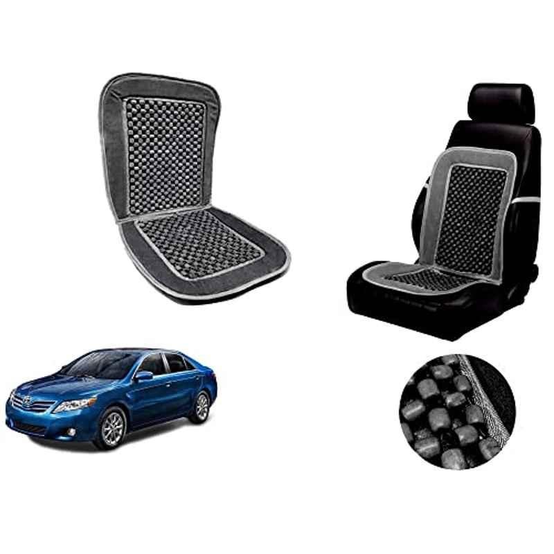 Auto Pearl PU, Velvet & Wooden Beads Grey Rectangular Seat Cushion for Toyota Camry